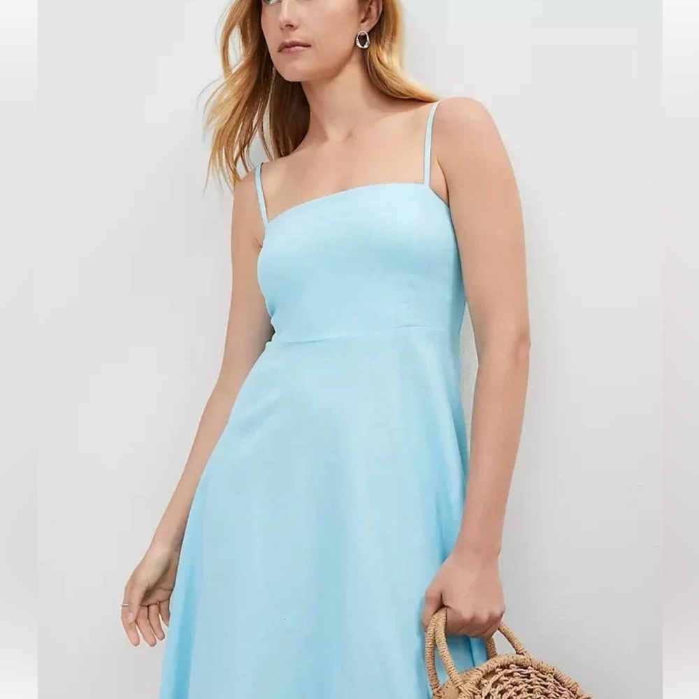 NWT $169 Ann Taylor linen blend midi dress in Gulf stream blue sz 2 - Picture 3 of 3
